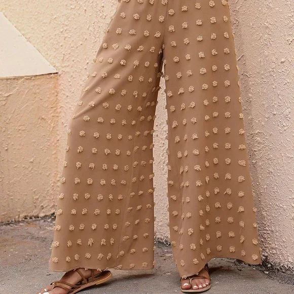 Tan Boho Womens Swiss Dot Wide Leg Pants - Picture 5 of 5